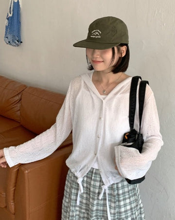 Hiaco Summer Linen String Hood Crop Cardigan